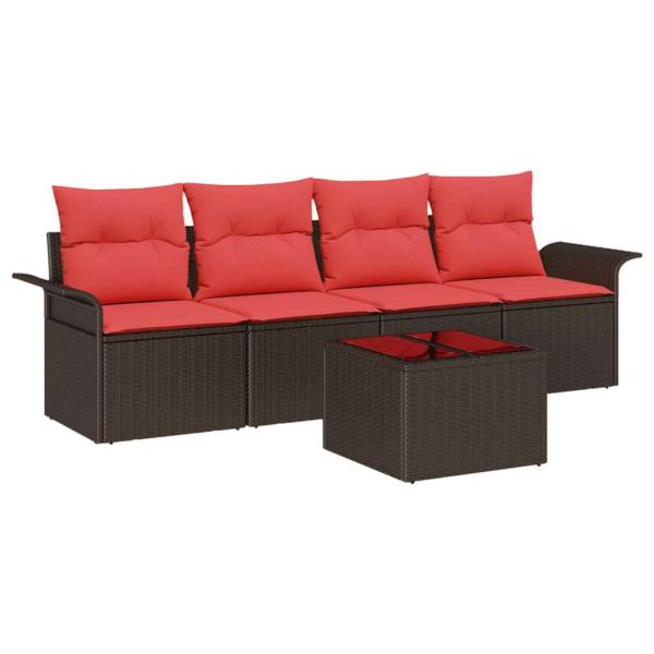 Gartensofa-set 5 stk. Beige und Rot Poly-Rattan