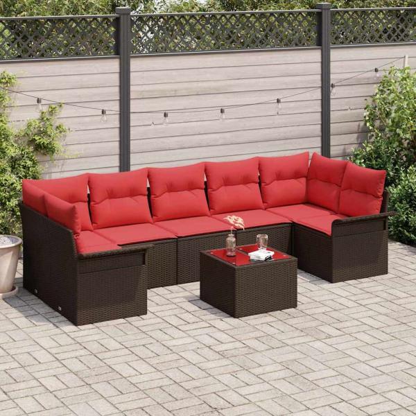 ARDEBO.de - Gartensofa-set 8 stk. Beige und Rot Poly-Rattan