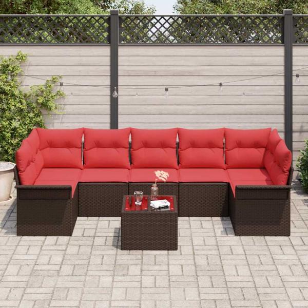 Gartensofa-set 8 stk. Beige und Rot Poly-Rattan