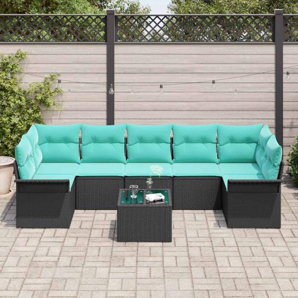 Gartensofa-set 8 stk. Schwarz und Türkis Poly-Rattan