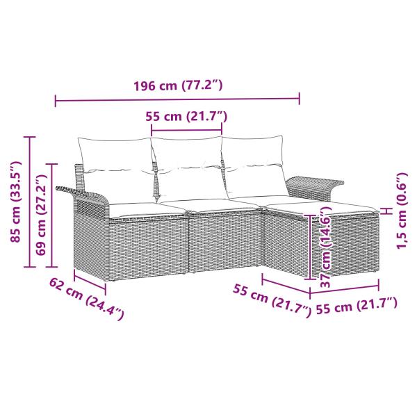 Gartensofa-set 4 Stk. Schwarz Poly-Rattan