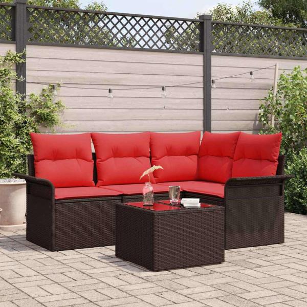 ARDEBO.de - Gartensofa-set 5 stk. Braun Poly-Rattan