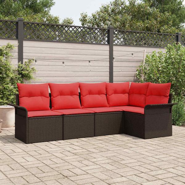 ARDEBO.de - Gartensofa-set 5 stk. Braun Poly-Rattan