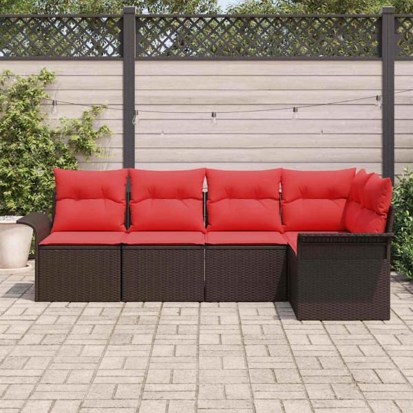 Gartensofa-set 5 stk. Braun Poly-Rattan