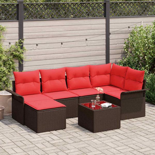 ARDEBO.de - Gartensofa-set 7 stk. Braun Poly-Rattan