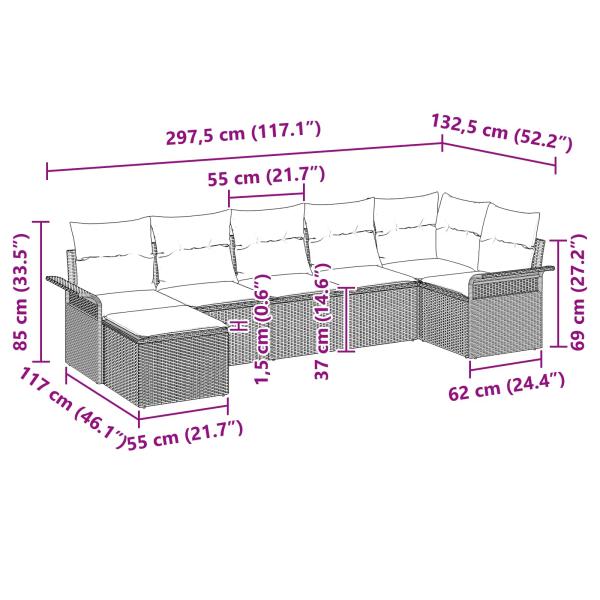 Gartensofa-set 7 Stk. Schwarz Poly-Rattan