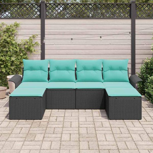 Gartensofa-set 6 Stk. Schwarz Poly Rattan