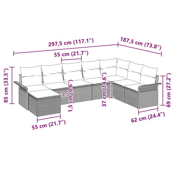 Gartensofa-set 8 Stk. Schwarz Poly Rattan