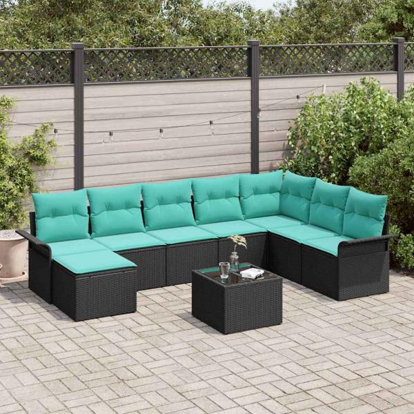 ARDEBO.de - Gartensofa-set 9 Stk. Schwarz Poly Rattan