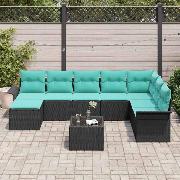 Gartensofa-set 9 Stk. Schwarz Poly Rattan