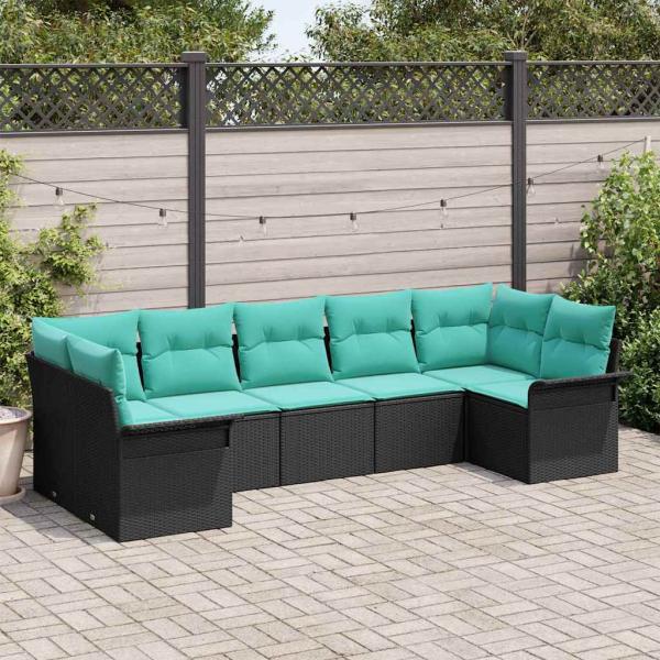 ARDEBO.de - Garten-Sofa-Set 7 stk. Schwarz Poly Rattan