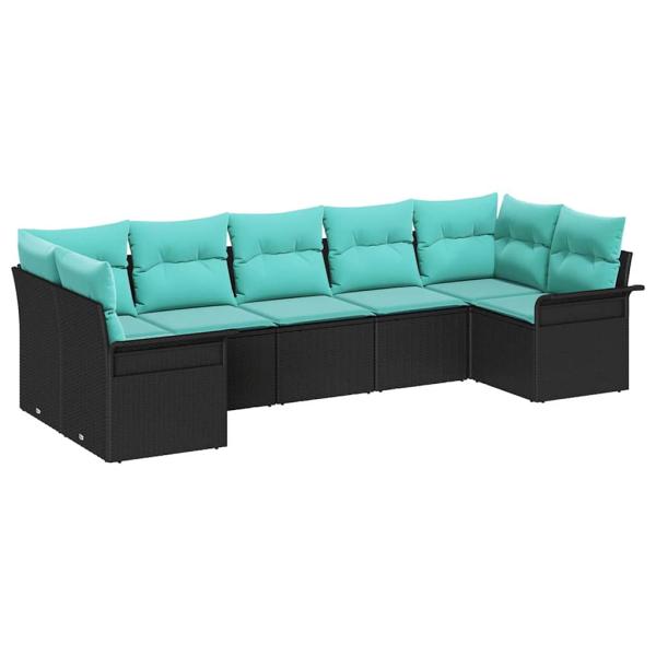 Garten-Sofa-Set 7 stk. Schwarz Poly Rattan