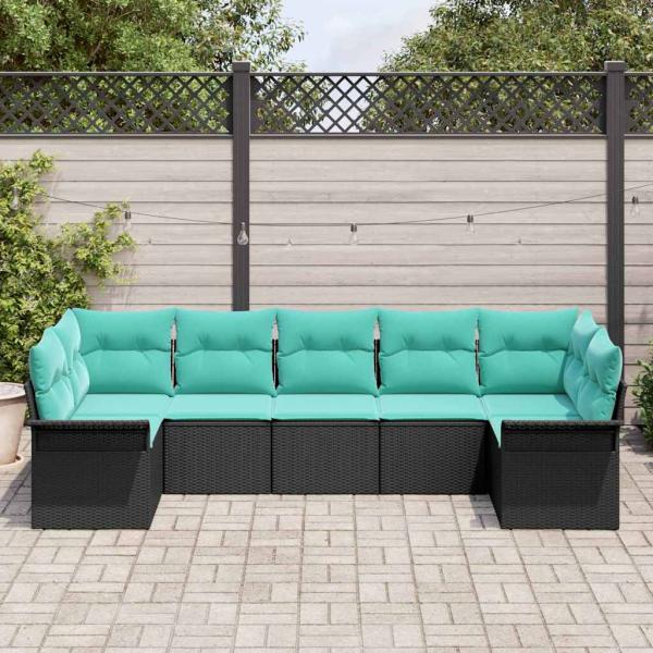 Garten-Sofa-Set 7 stk. Schwarz Poly Rattan