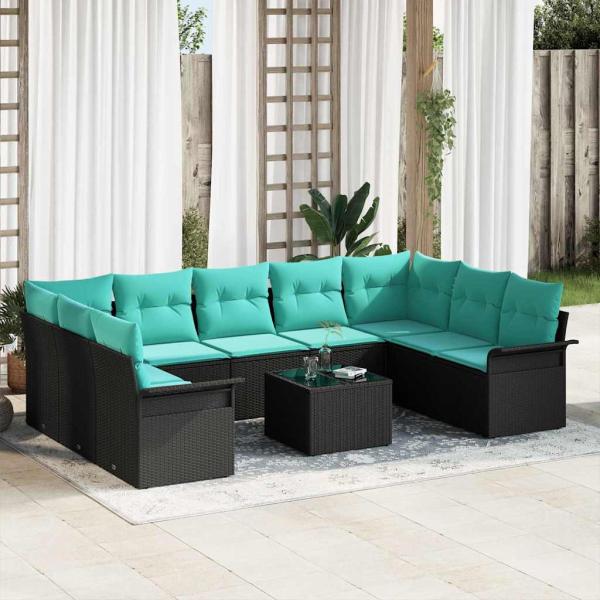 ARDEBO.de - Gartensofa-set 10 stk. Schwarz Poly-Rattan
