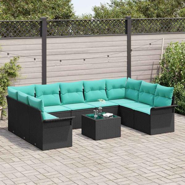 Gartensofa-set 10 stk. Schwarz Poly-Rattan