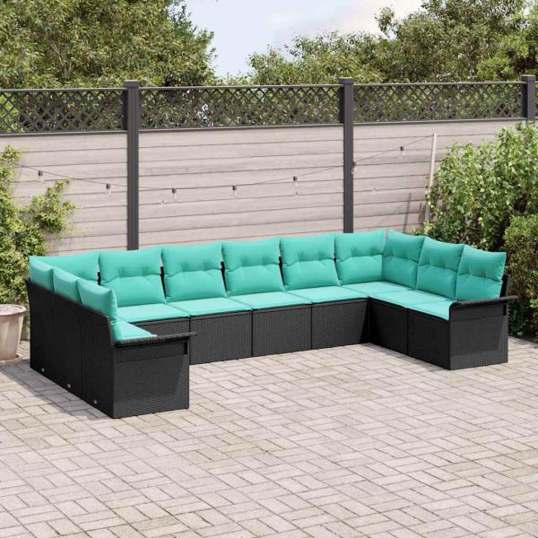 Gartensofa-set 10 Stk. Schwarz Poly-Rattan