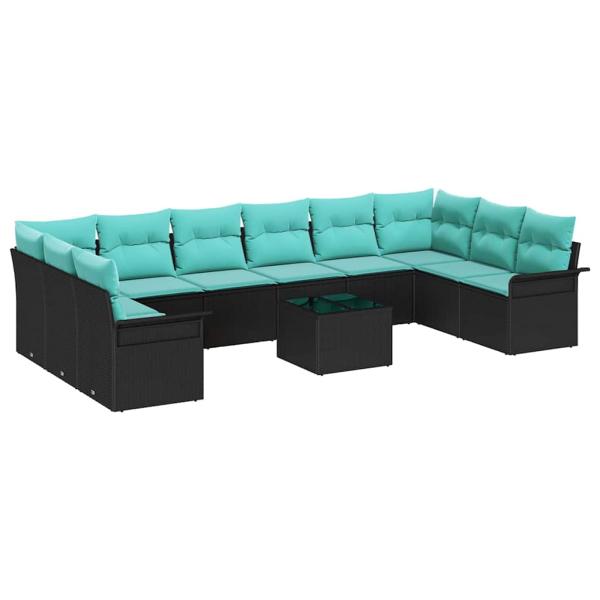 Gartensofa-set 11 Stk. Schwarz Poly-Rattan