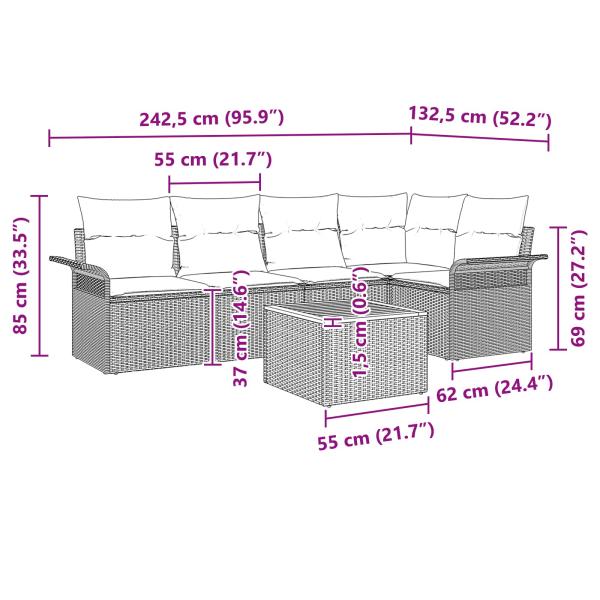 Gartensofa-set 6 stk. 5-Sitzanzahl Schwarz und Türkis