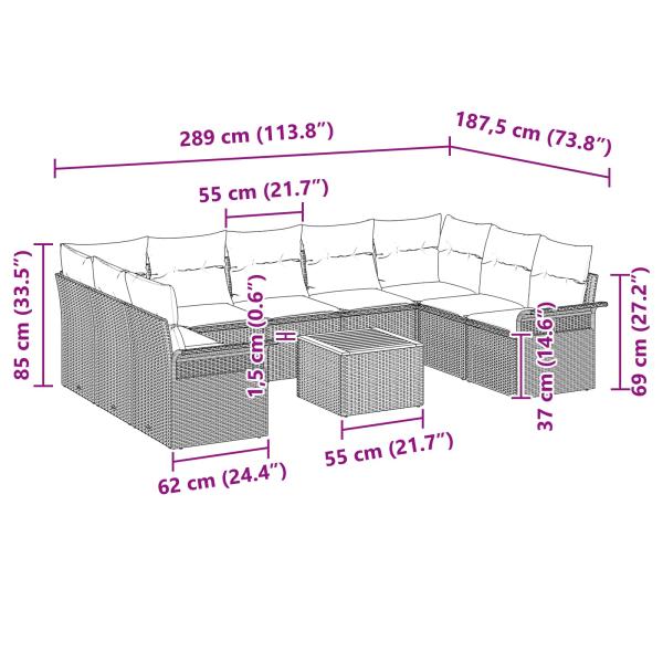 Gartensofa-set 10 pcs Schwarz und Türkis Poly-Rattan