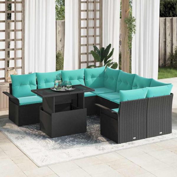 ARDEBO.de - Gartensofa-set 9 Stk. Schwarz [Synthetisch]: Poly Rattan