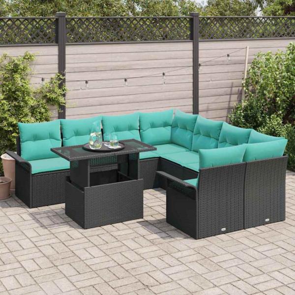 Gartensofa-set 9 Stk. Schwarz [Synthetisch]: Poly Rattan