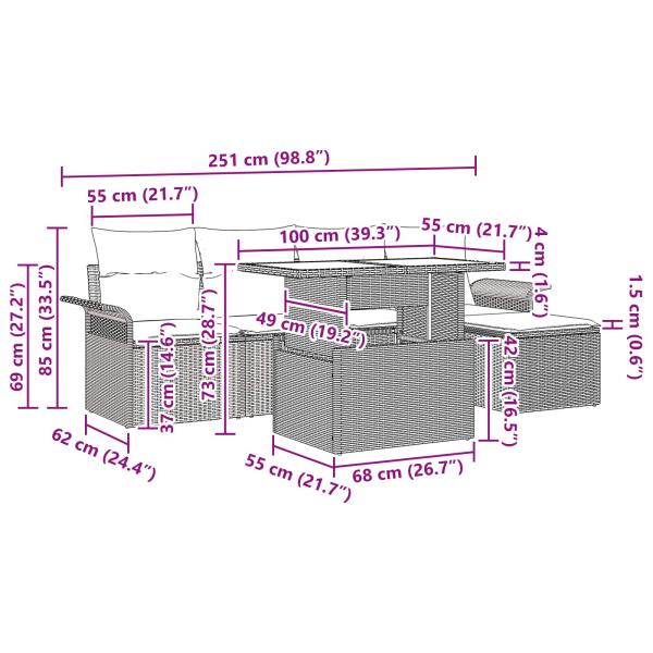 Gartensofa-set 6 Stk. Schwarz [Synthetisch]: Poly Rattan