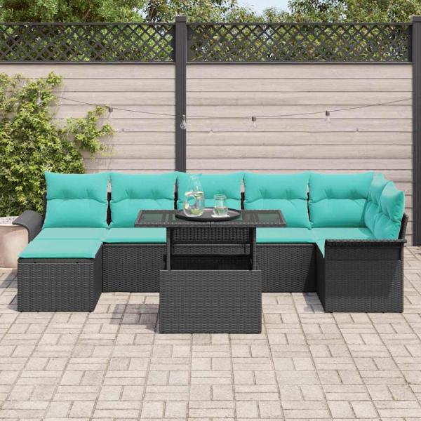 Gartensofa-set 8 Stk. Schwarz [Synthetisch]: Poly Rattan