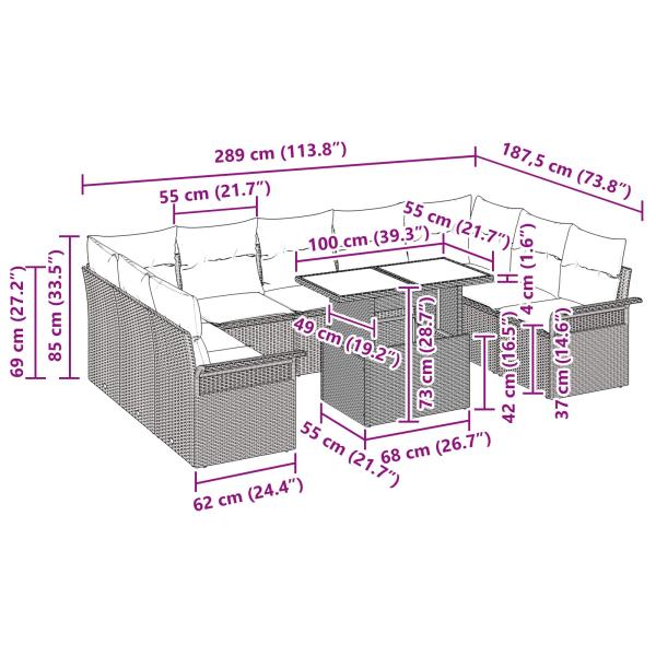 Gartensofa-set 10 stk. Schwarz Poly Rattan