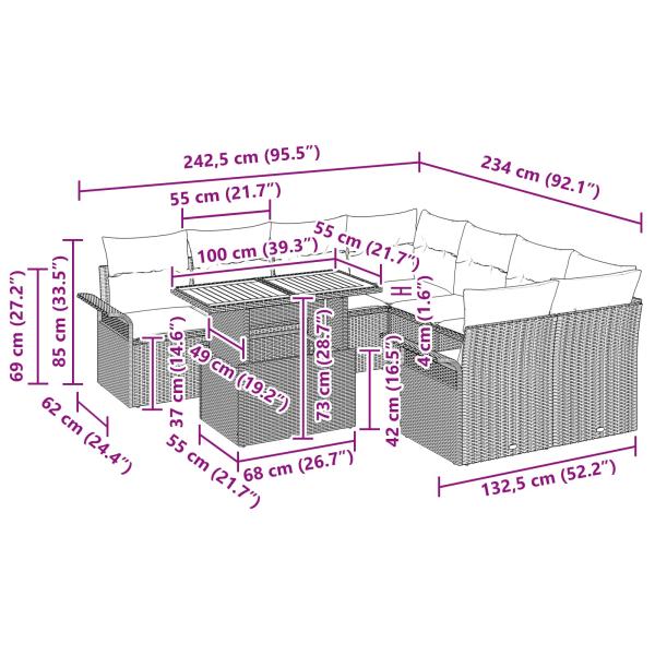 Garten-Sofa-Set mit Speicher 9 pcs Schwarz Poly Rattan
