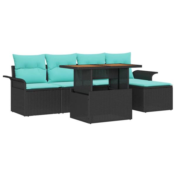 Garten-Sofa-Set 6 Stk. Schwarz Poly Rattan
