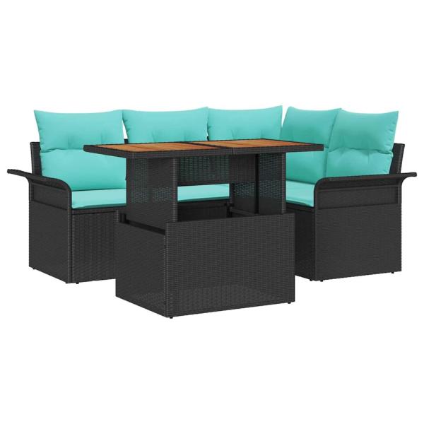 Garten-Sofa-Set 5 Stk. Schwarz Poly Rattan