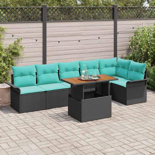 ARDEBO.de - Garten-Sofa-Set 7 stk. Schwarz Poly Rattan