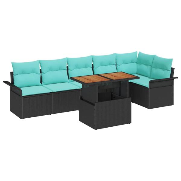 Garten-Sofa-Set 7 stk. Schwarz Poly Rattan