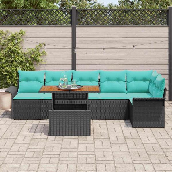 Garten-Sofa-Set 7 stk. Schwarz Poly Rattan