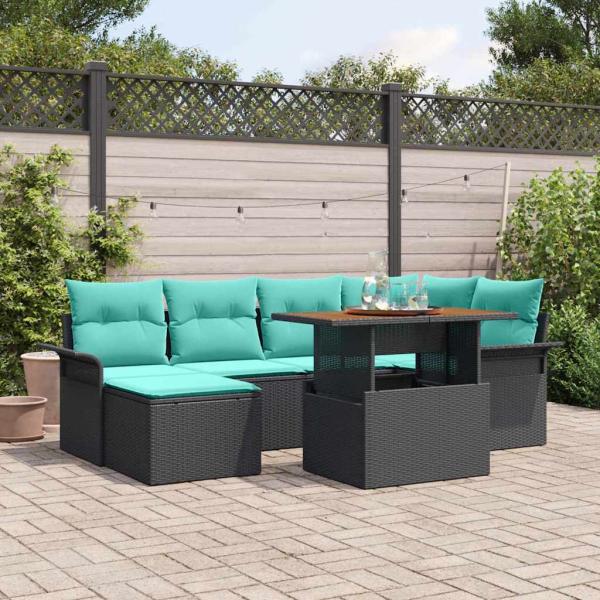 ARDEBO.de - Garten-Sofa-Set 7 stk. Schwarz Poly Rattan