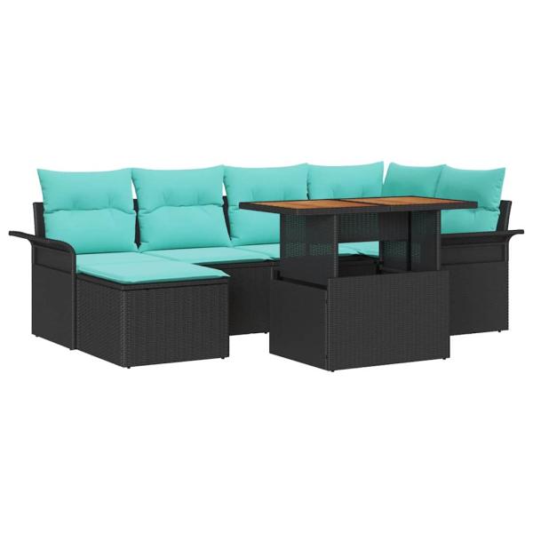 Garten-Sofa-Set 7 stk. Schwarz Poly Rattan