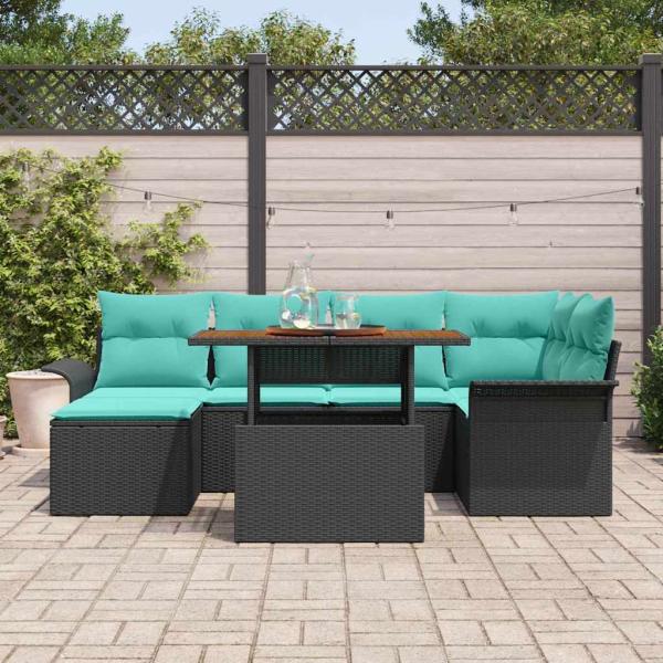 Garten-Sofa-Set 7 stk. Schwarz Poly Rattan