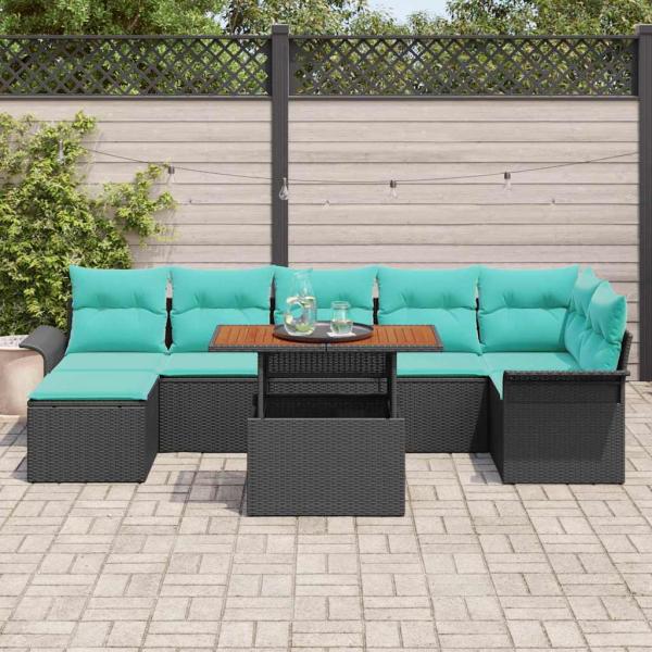 Garten-Sofa-Set 8 Stk. Schwarz Poly Rattan