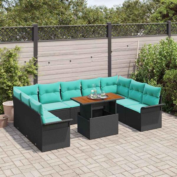 Garten-Sofa-Set 10 Stk. Schwarz Poly Rattan