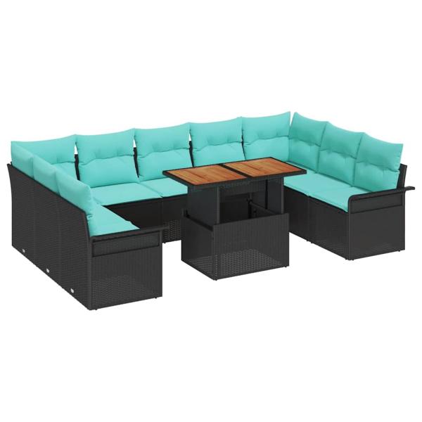 Garten-Sofa-Set 10 Stk. Schwarz Poly Rattan