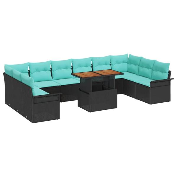 Garten-Sofa-Set 9 stk. Schwarz Poly Rattan