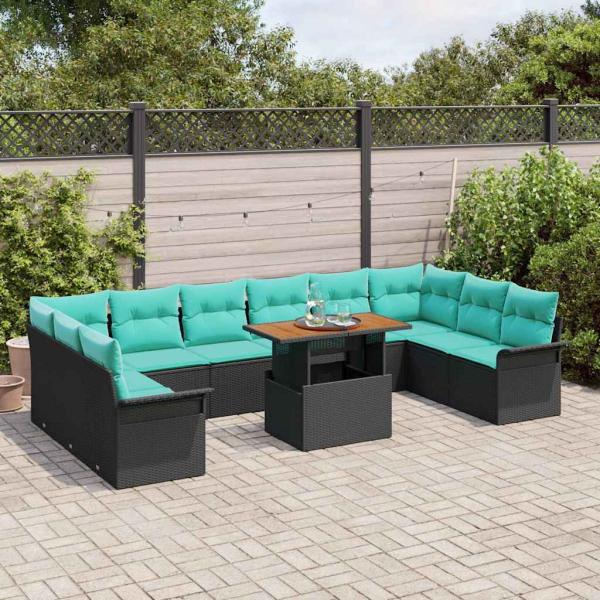 Garten-Sofa-Set 9 stk. Schwarz Poly Rattan