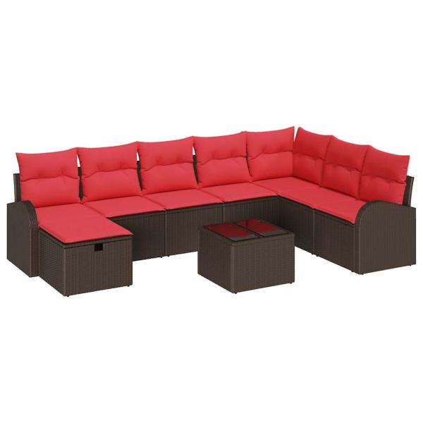 Sofa Set 9 stk. 8-Sitzanzahl Braun und Rot Poly-Rattan