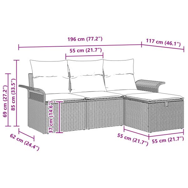 Gartensofa-set 4 Stk. Poly Rattan