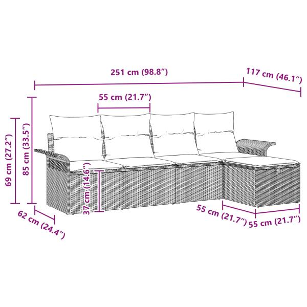Gartensofa-set 5 Stk. Poly Rattan