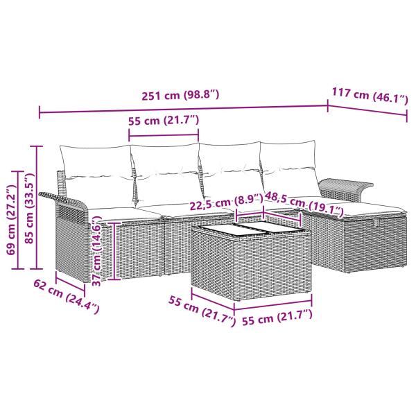 Gartensofa-set 6 Stk. Poly Rattan