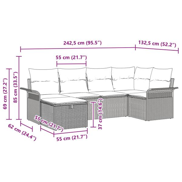 Gartensofa-set 6 Stk. Poly Rattan