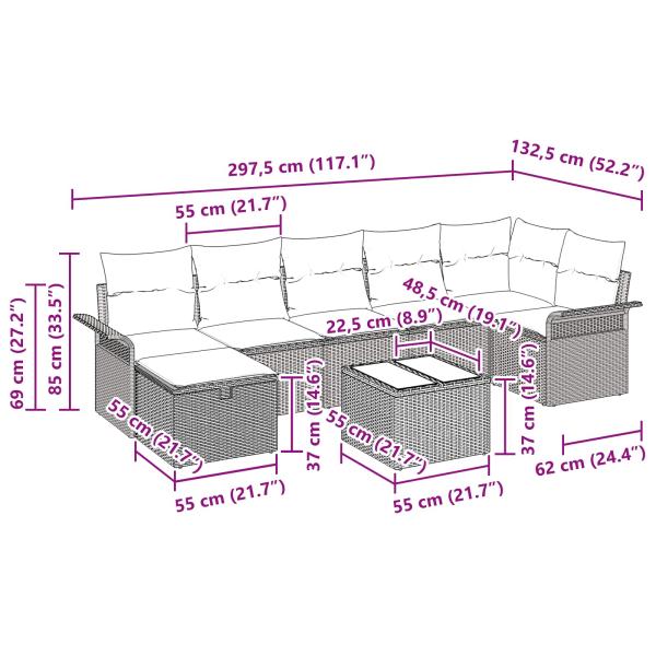 Garten-Sofa-Set mit Kissen 8 pcs Schwarz Poly Rattan