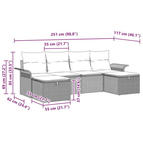 Gartensofa-set 6 Stk. Poly Rattan