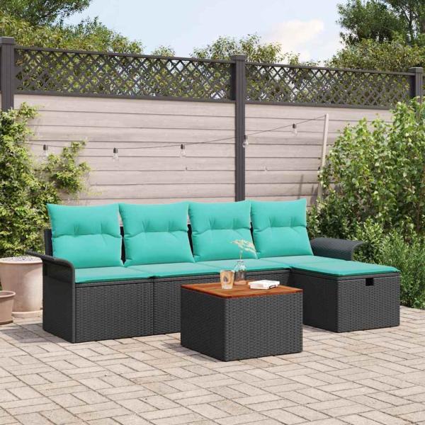 ARDEBO.de - Gartensofa-set 6 Stk. Schwarz Poly Rattan